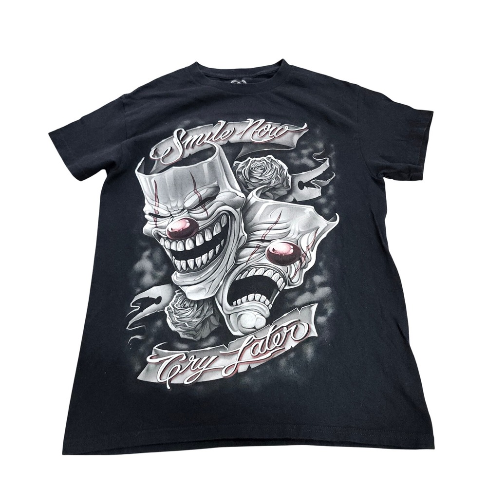 DOM T-SHIRT MENS S SMILE NOW CRY LATER BLACK GRAPHIC EUC